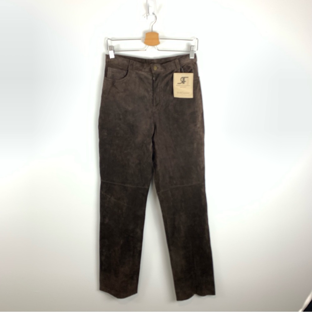 Vintage Deadstock Brown Leather Straight Leg Pants Size 6 Suede Leather